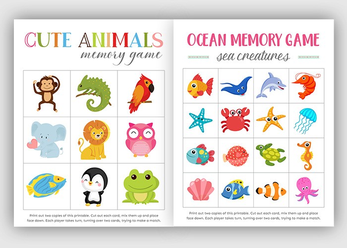 Cute Animals Memory Game Printable