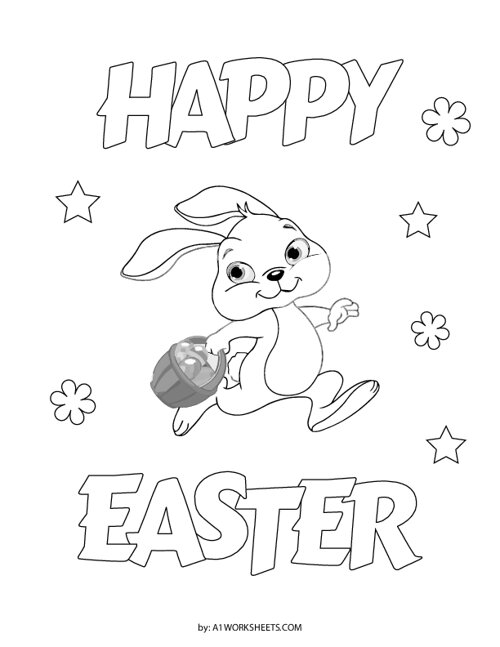 Easter Bunny Carrying the Basket Coloring Page