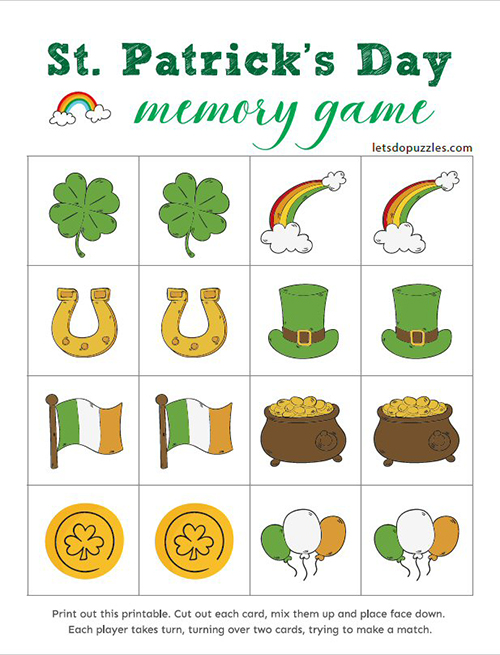 St. Patrick's Day Memory Game for Kids
