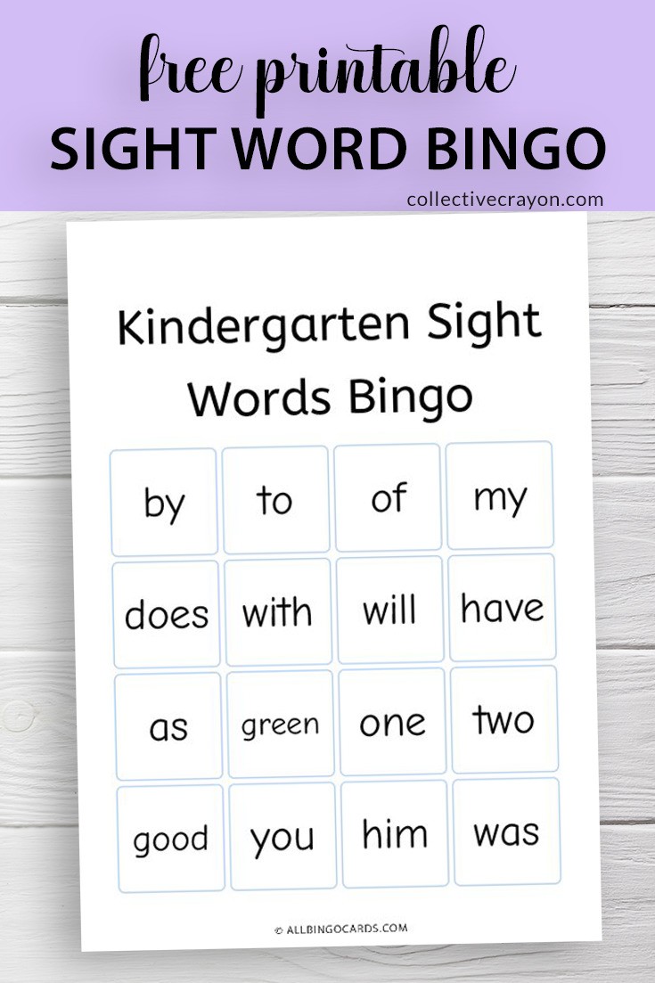 Free Kindergarten Sight Word Bingo Printable