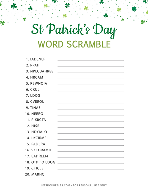 St. Patrick's Day Word Scrambles