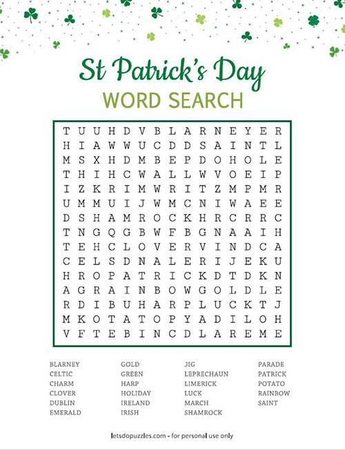 St. Patrick's Day Word Search Puzzle