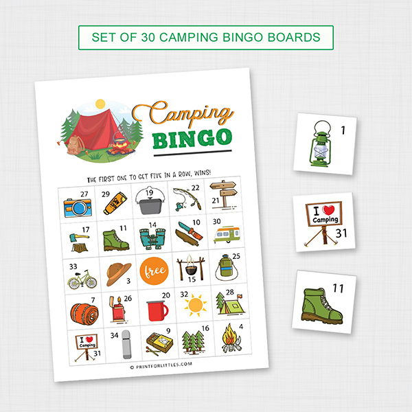 30 Camping Bingo Cards Printable